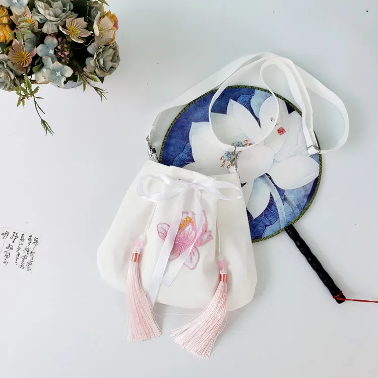 Новая вышивка лотоса в древнем стиле, сумка ханьфу, диагональная сумка с крестом, сумка в китайском стиле, сумка в древнем костюме, женская сумка