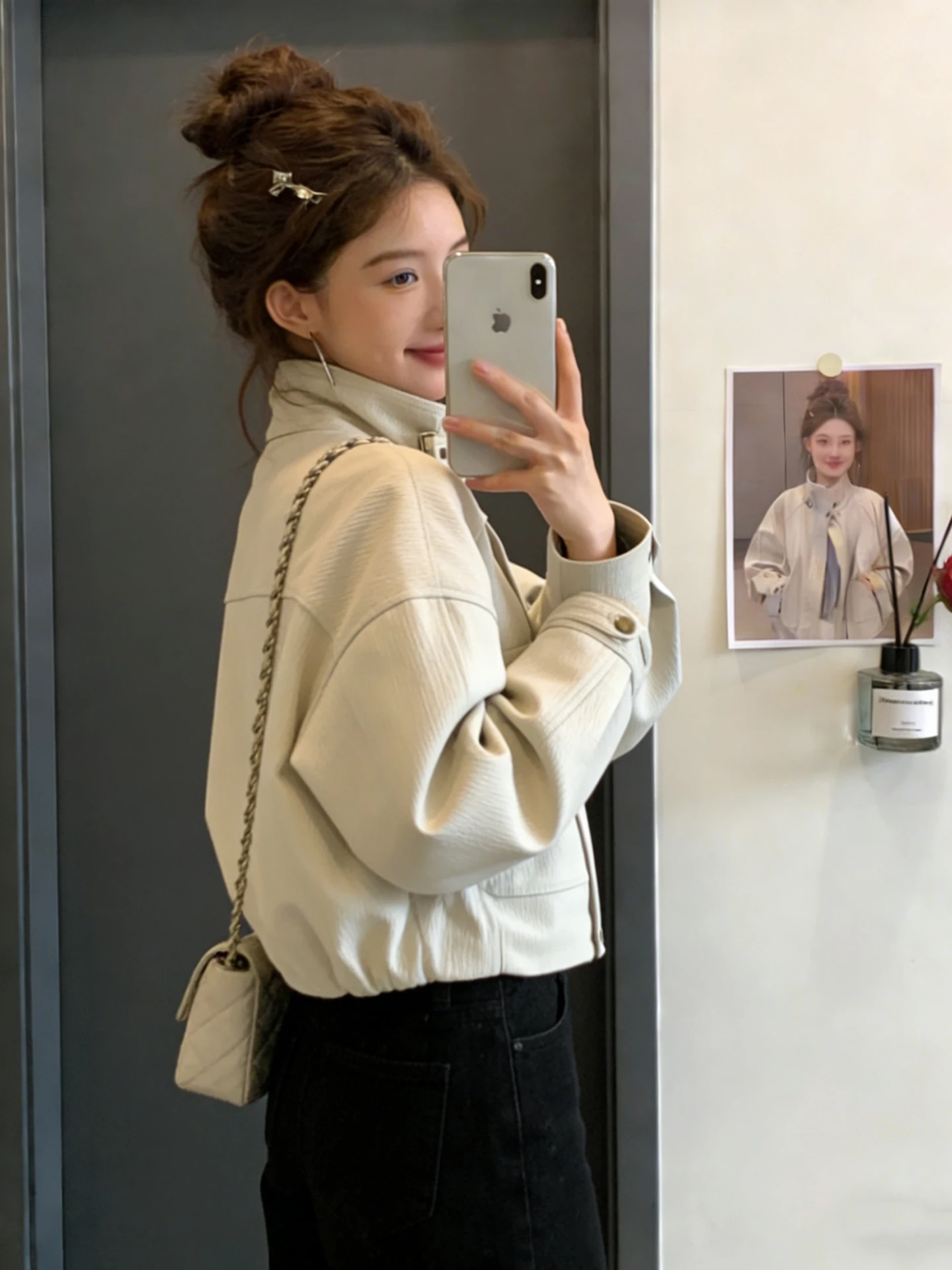 American Cool ort Leather Jaet Donna 2026 Primavera Nuovo Jaet in pelle di piccole dimensioni ular High-End Feel Commute Sle Stan...