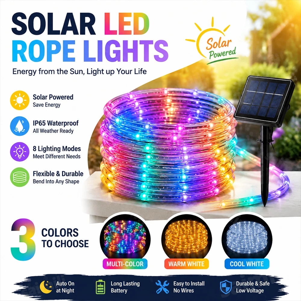 Outdoor Power House - أضواء حبلية LED تعمل بالطاقة الشمسية