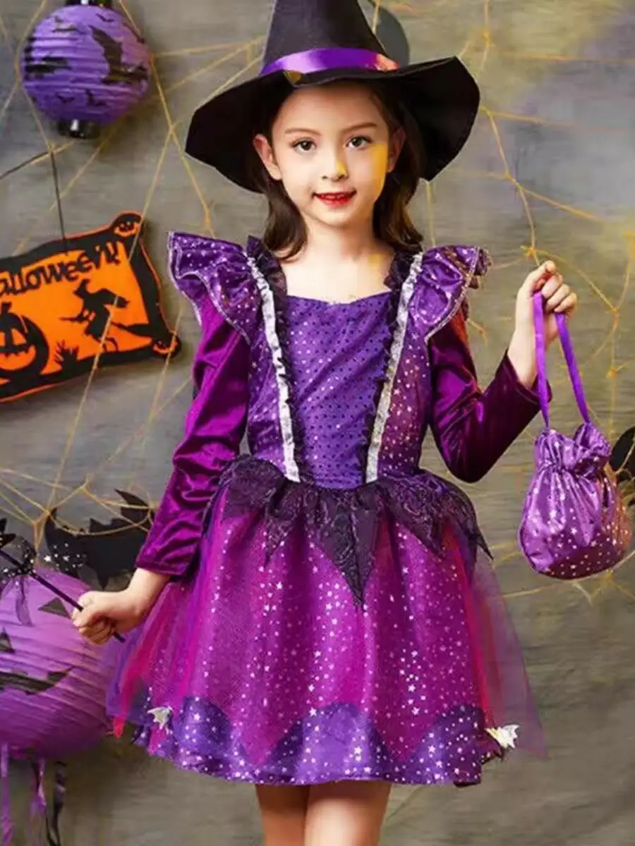 

Princ Skirt loween Par Costume Witch Performance Outfit Girl's Masquerade Ball Dr-Up Polyester Stage Costume