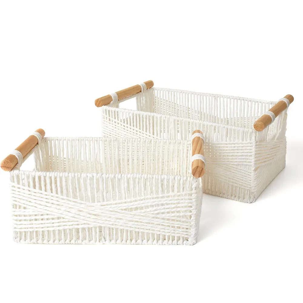 Wicker Storage Baskets for Organizing, Decorative Hand Woven Basket Organizers for Makeup Books Shelves Living Room