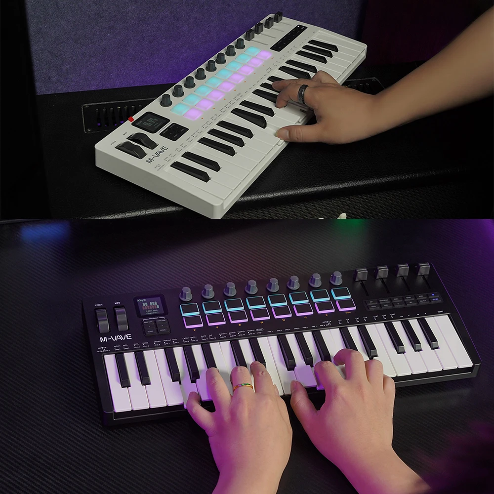 M-VAVE SMK-37 pro 37-Key RGB Backlit MIDI Keyboard with 3.5mm Jack Drum Pads Sound Source Wireless Multi-System Compatibility