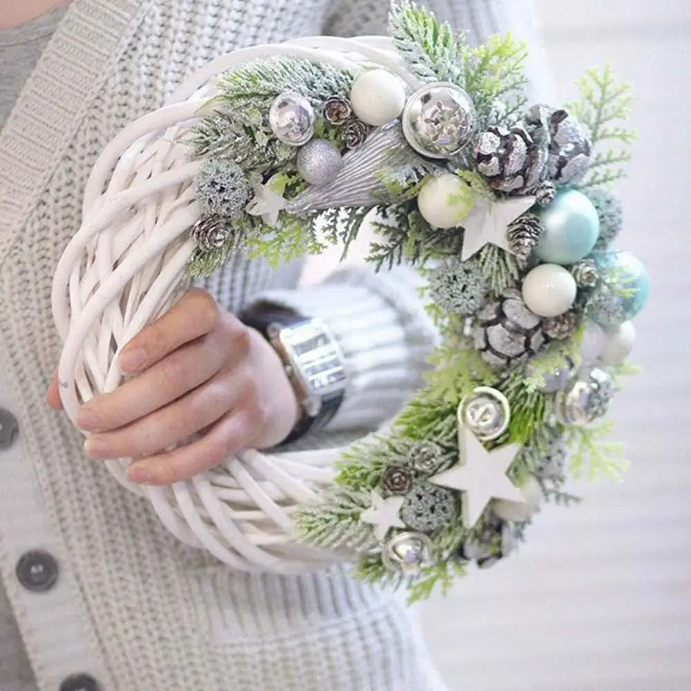 Xmas DIY Craft Vine Natural Ornament Blank Wicker Wreath Christmas Decoration White Garland Rattan Ring