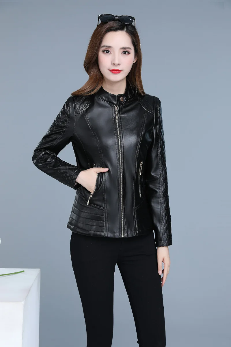 Faionable Leder Jaet Damen Casual Slim Fit ort Zipper Sle Koreanische Version Frühling Herbst Oberbekleidung