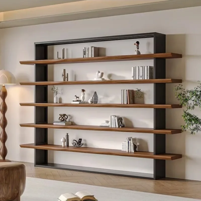 Office: solid wood wall-walled shelf, study, living room, multi-storey display and storage shelf, wrought iron floor-to-ceiling