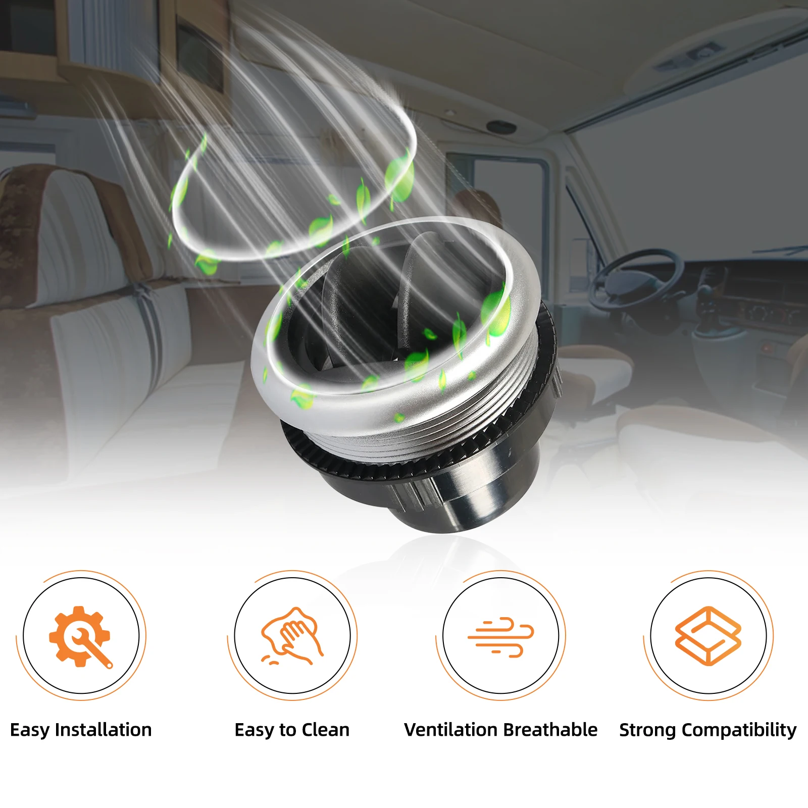 63mm Round Car Air Outlet Vent for RV Bus Boat Yacht Auto Replacement Parts Air Conditioning Vent Grille