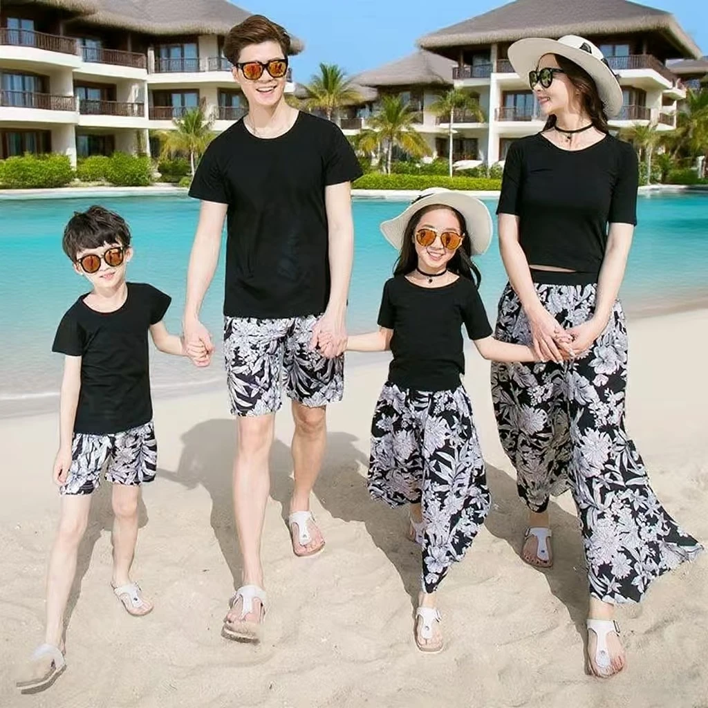 

Vacation Family Matching Sets Mom Daughter T Shirt Pants 2 Pieces Suit Dad Son Tops Shorts Two Piece Outfit Parent-child Clothes