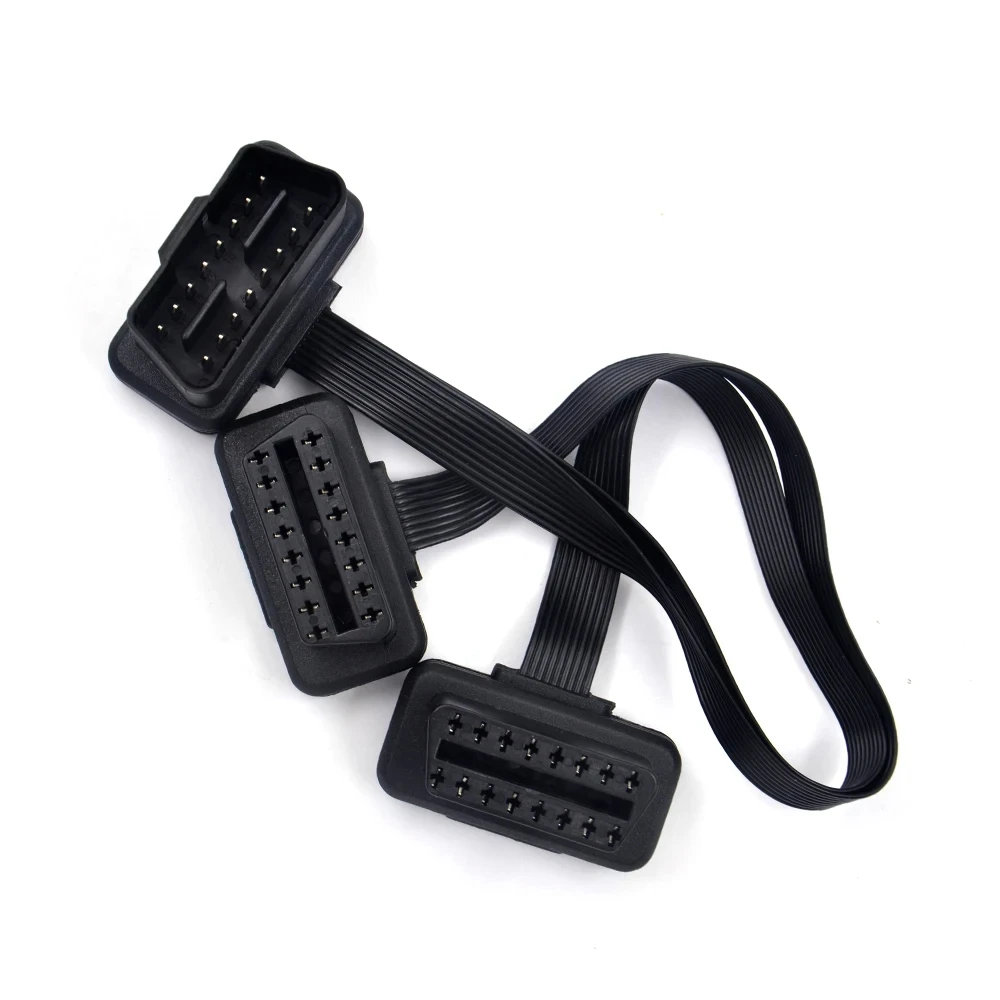 Flat+Thin 16Pin OBD2 Extender OBD2 16 Pin ELM327 Male To Dual Female Y Splitter Elbow OBDII Extension Connector Cable