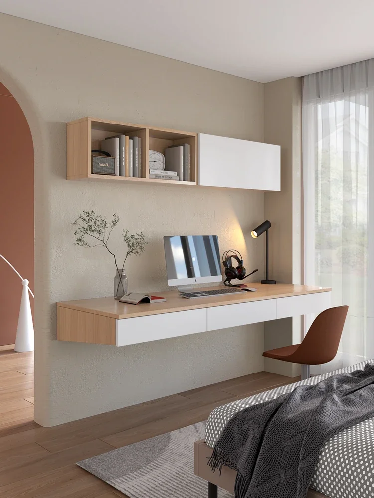 Nordic Hanging Desk Bookshelf Solid Wood Wall-Mounted Computer Desk Study Table Hanging Desk Bedroom Wall-Mounted Dresser