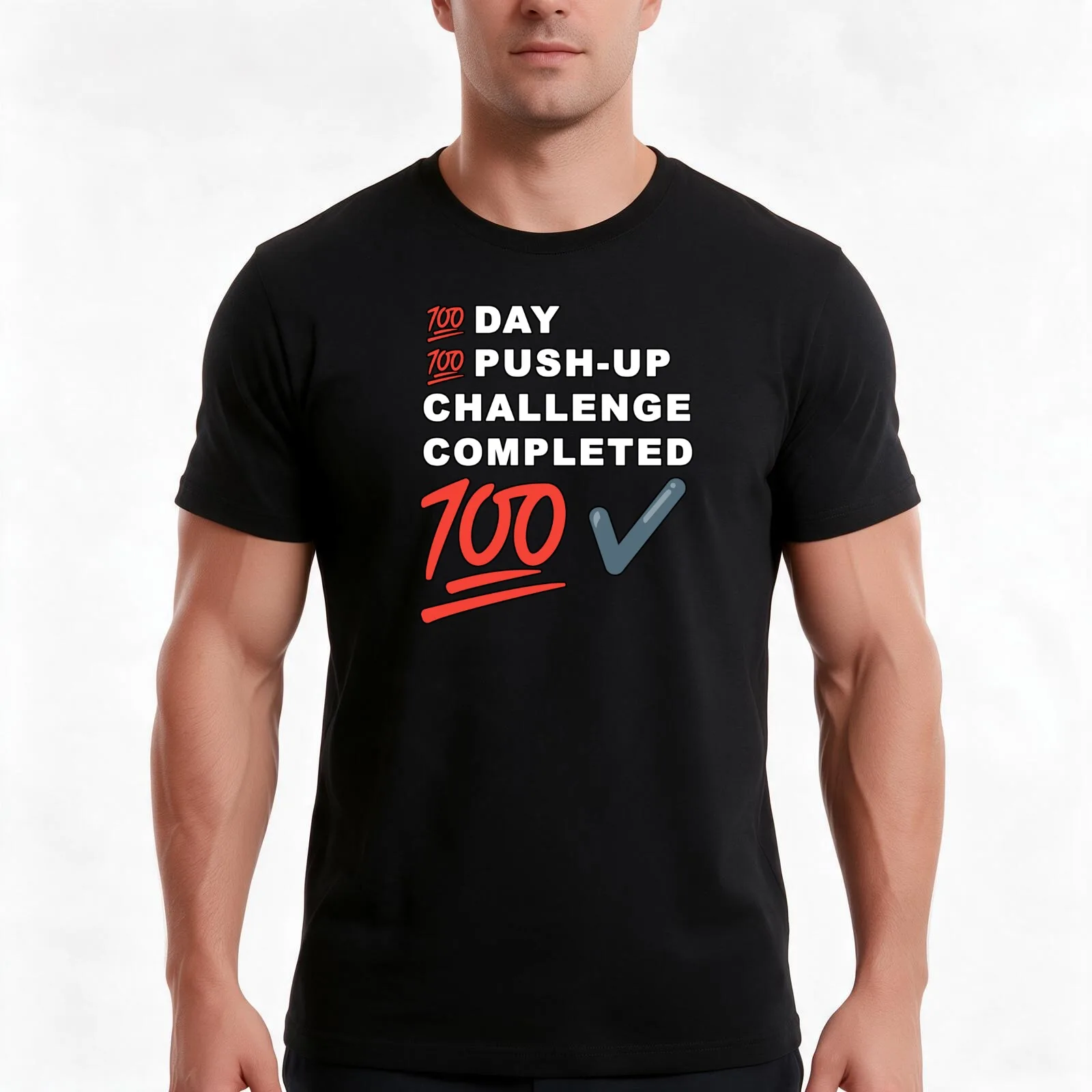 100 day push up challenge completed T-Shirt, Summer Casual Cotton Tee, Oversized Streetwear Tops, Vintage Graphic Print