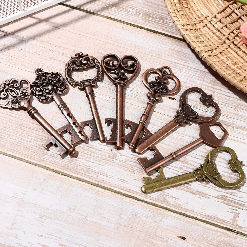 Key Shaped Bottle Opener Keychain Shaped Vintage Copper Silver Color Key Ring Beer Bottle Opener Kitchen Tool Accessories