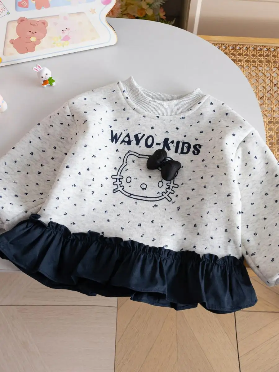 Girls' Fce Lined Hoodie Cartoon Print On-Head irt Autumn Winter Cute Top Princ Sle Children's Clothing T-irt