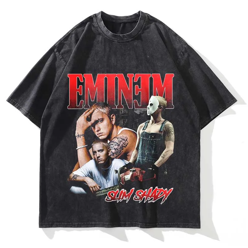 Summer Men Women Vintage Washed T Shirt Summer Eminem Graphic Printed Short Sleeve Casual Fashion Men Women T Shir