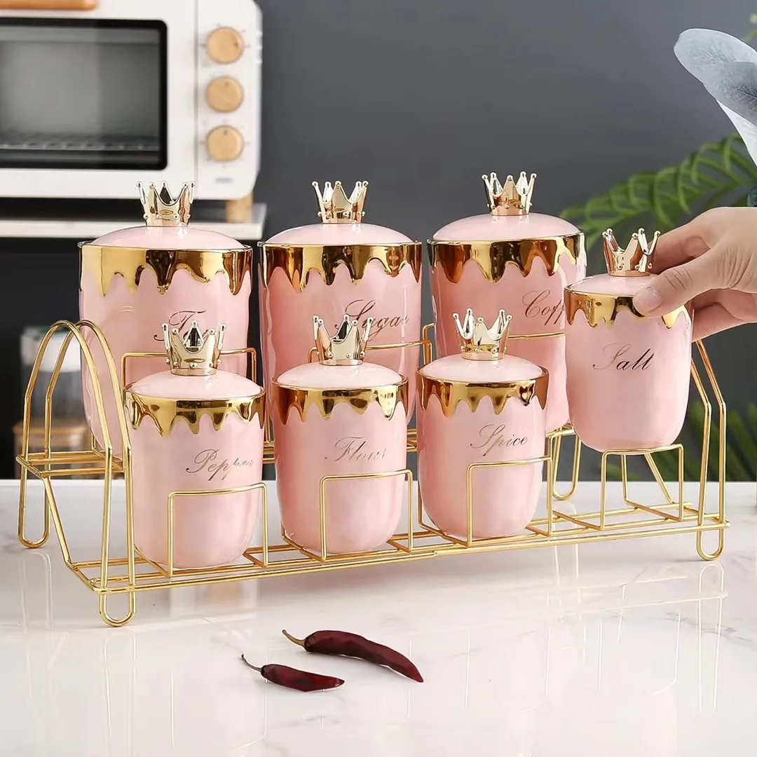 

Marble ceramic seasoning jar set 7-piece ceramic seasoning jar set with lid