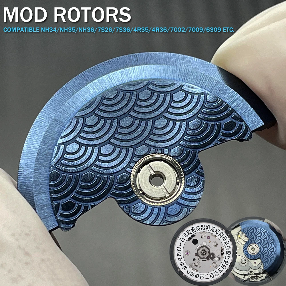 Mod NH35 Automatic Oscillating Weight Hammers Blue Great Wave Rotors Parts Fit to NH34 NH35A NH36 NH38 NH70 NH72 NH71A Movement