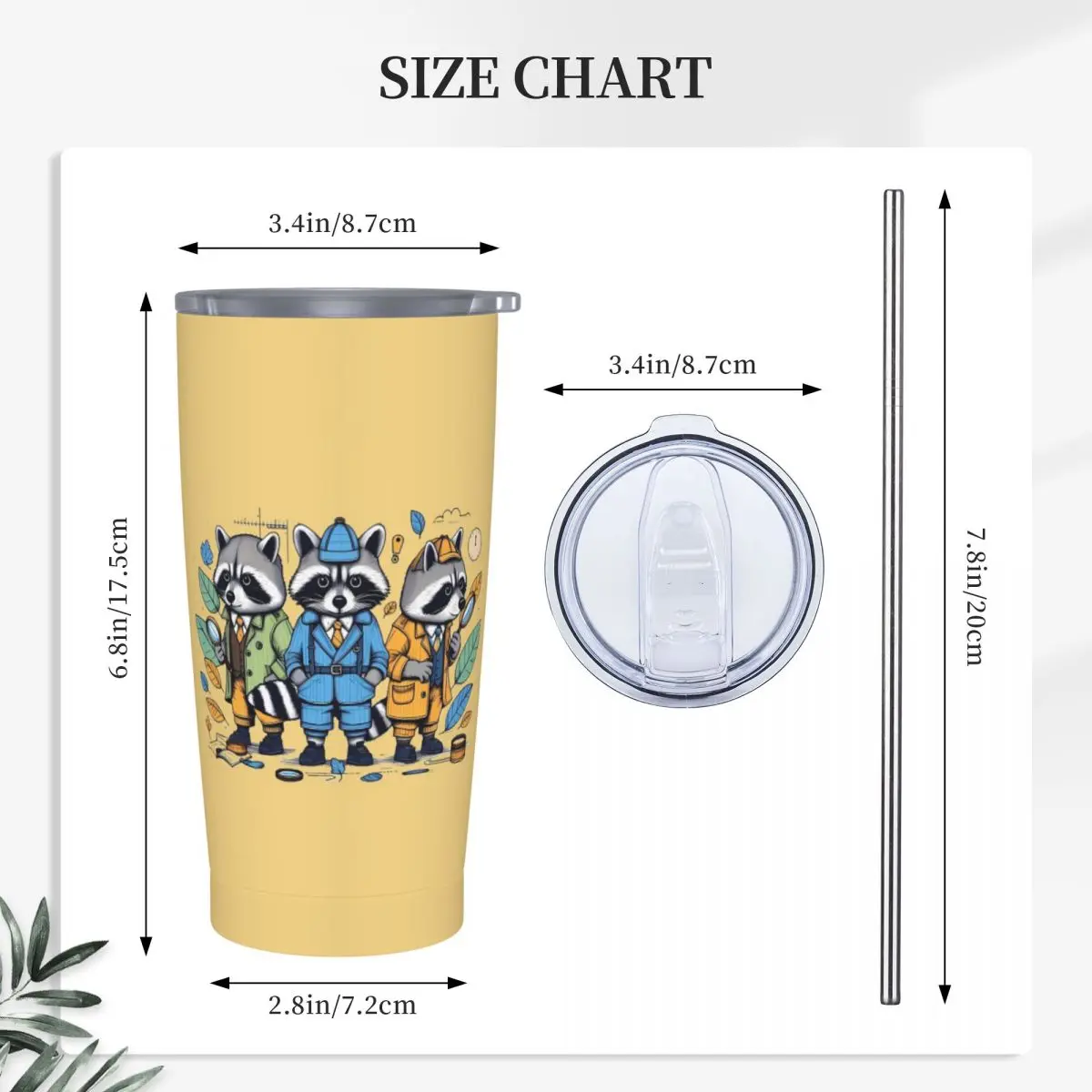 Raccoon Detectives Stainless Steel Tumbler Vacuum Insulated Mug Thermal Cold Cup Straws With Lid 20oz
