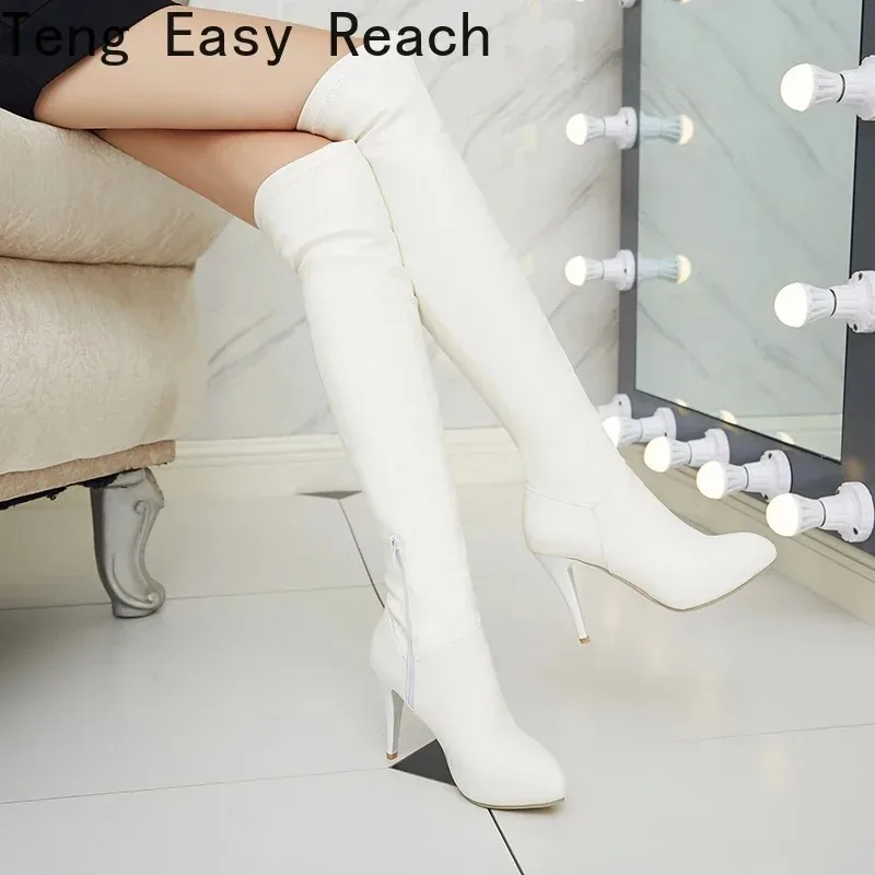 

Sexy Over-the-Knee Boots Women Autumn Winter Fashion High Heels Thigh High Boots Female Black White Waterproof Long Shoes 2024