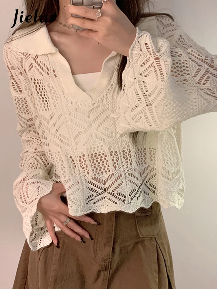 

Jielur New Casual Loose Pullovers Woman Sweet Ladies Street Chicly Pullovers Women Off White Fashion Knit Pullovers Female