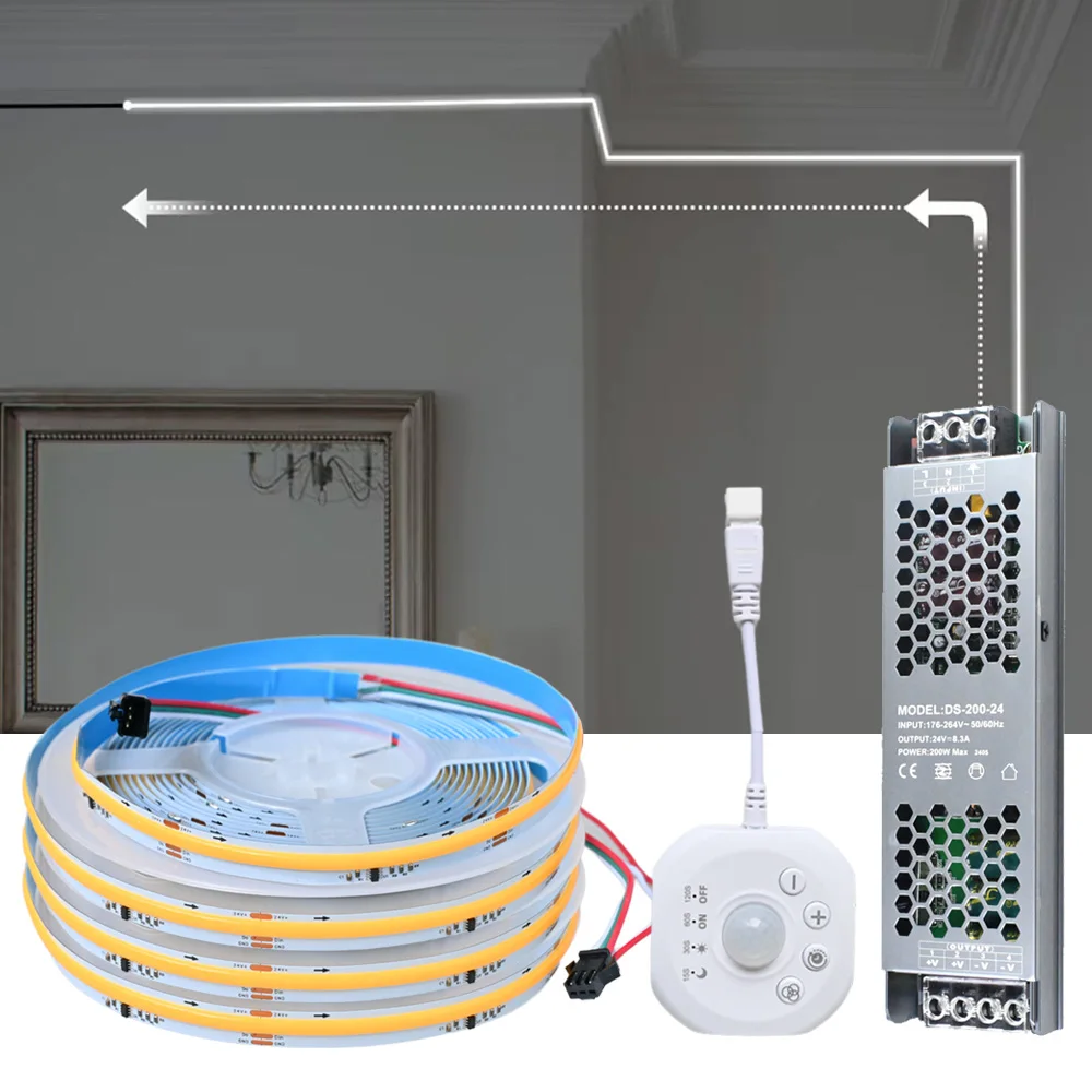 

10M 20M COB Running Water Flowing LED Strip PIR Motion Sensor 24V Horse Racing Light Dimmable Flexible Linear Lamp Timer ON/OFF