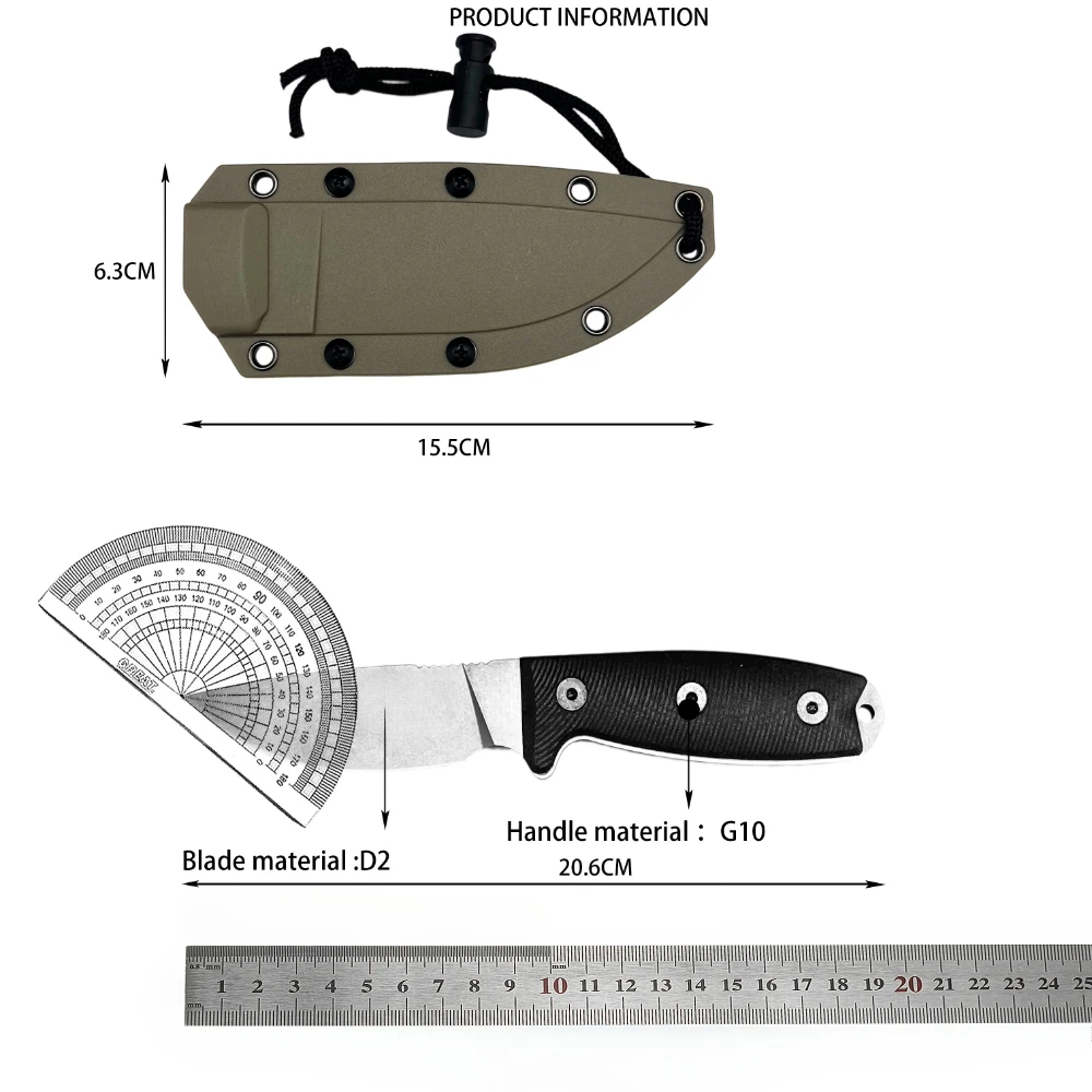 ES-3 سكين مستقيم عالي الصلابة D2 بليد G10 مقبض التخييم في الهواء الطلق بقاء المحمولة EDC العملي قطع سكين الرجال هدية