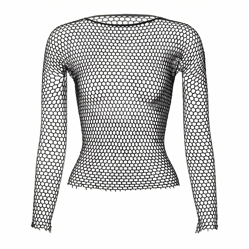 Mesh Bodysuit Women Backless See Through Long Sleeve Fish Net Lingerie Dress For Cosplay Nightclub Outfit