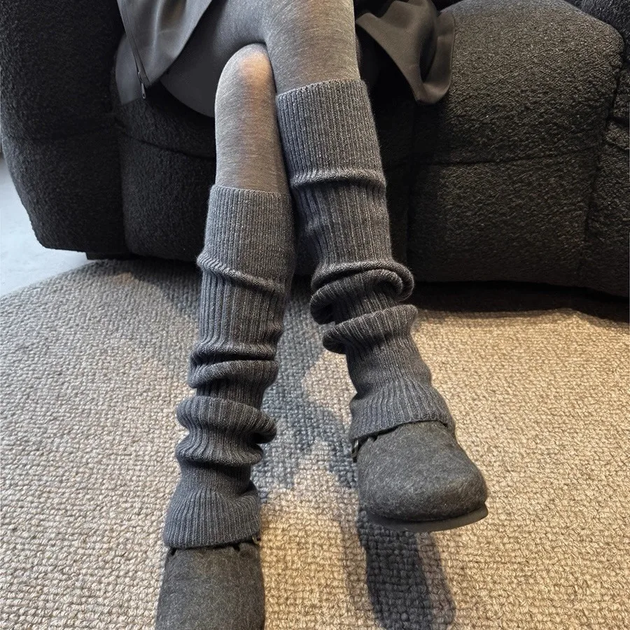 

Женские осенне-зимние большие толстые гетры, длинные защитные гетры и гольфы, серые вязаные пышные гетры