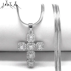 Shiny Full Crystal Zircon Cross Pendant Necklace for Women Men Stainless Steel Christian Necklaces Jewelry collier femme GG41-18