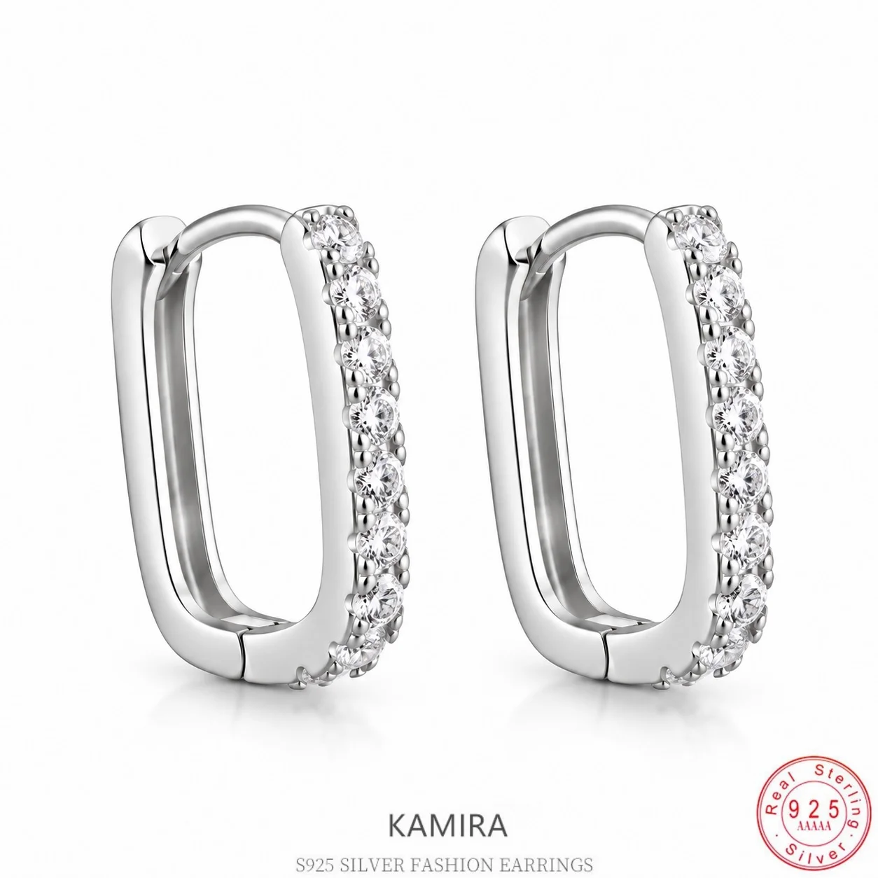 KAMIRA 925 Sterling Silver Banquet Elegant Simple Geometric Zircon Earrings for Women Square Hug Earrings Daily Hundred Jewelry