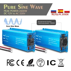 12V 220V Inverter Pure Sine Wave 3000W 2600W 2200W 1500W EU UN Plug 50Hz Frequency Converter Car Solar Inverter Transformer