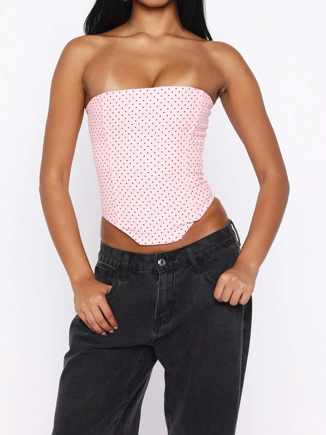 Top Corset con Estampado de Lunares para Mujer, Top Corto sin Tirantes, Sexy y sin Costuras
