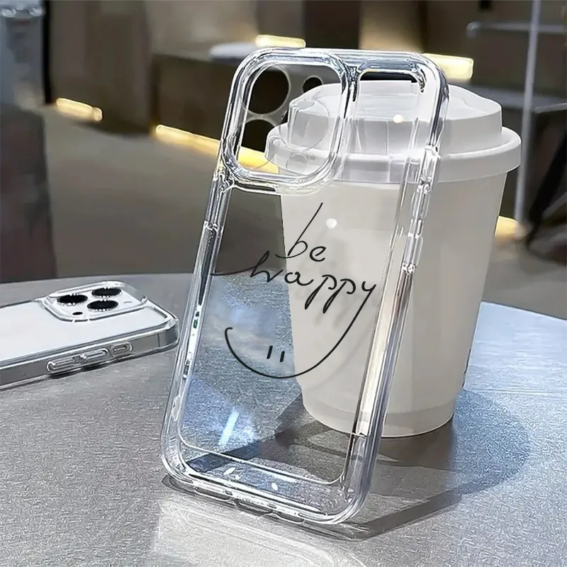 

Be Happy transparent TPU phone case suitable for iPhone 17 16 15 14 13 12 11 Pro/Max/Plus anti drop and shockproof back cover
