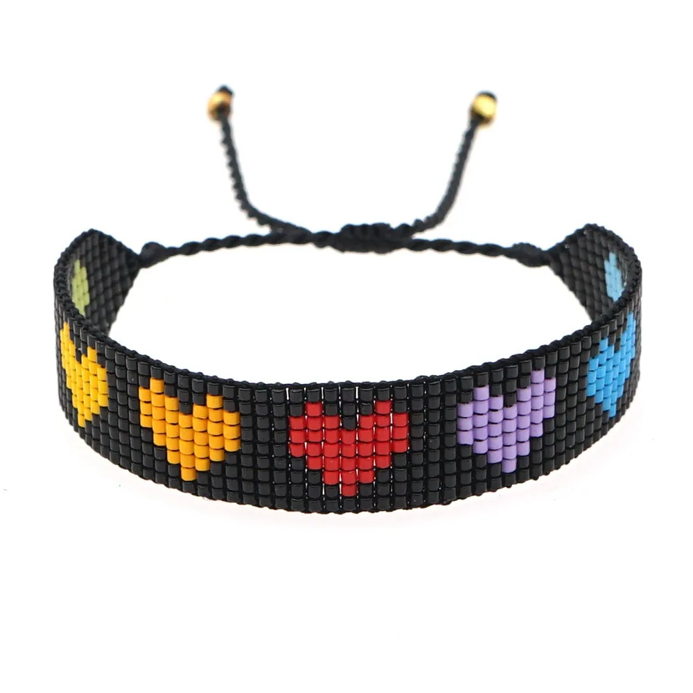 

ZGMXR Браслет из рисовых бусин Сердце Оригинальность Ручное вязание Дизайн Chroma Bohemia Регулируемый модный простой женский браслет из бисера