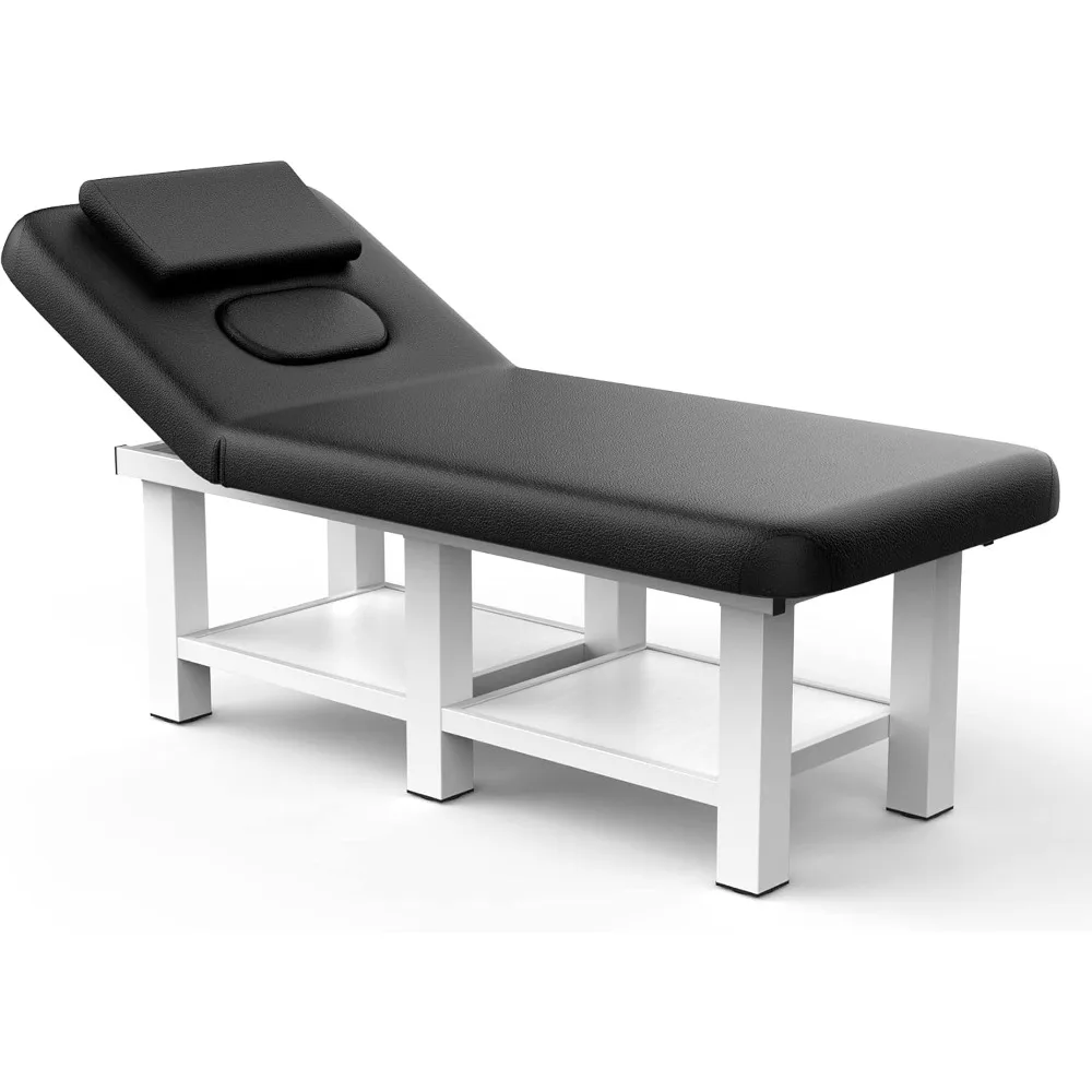 Pouseayar Metal Frame Wide Stationary Massage Table for Treatment Table Physical Therapy Table Spa Facial Bed, PU Leather