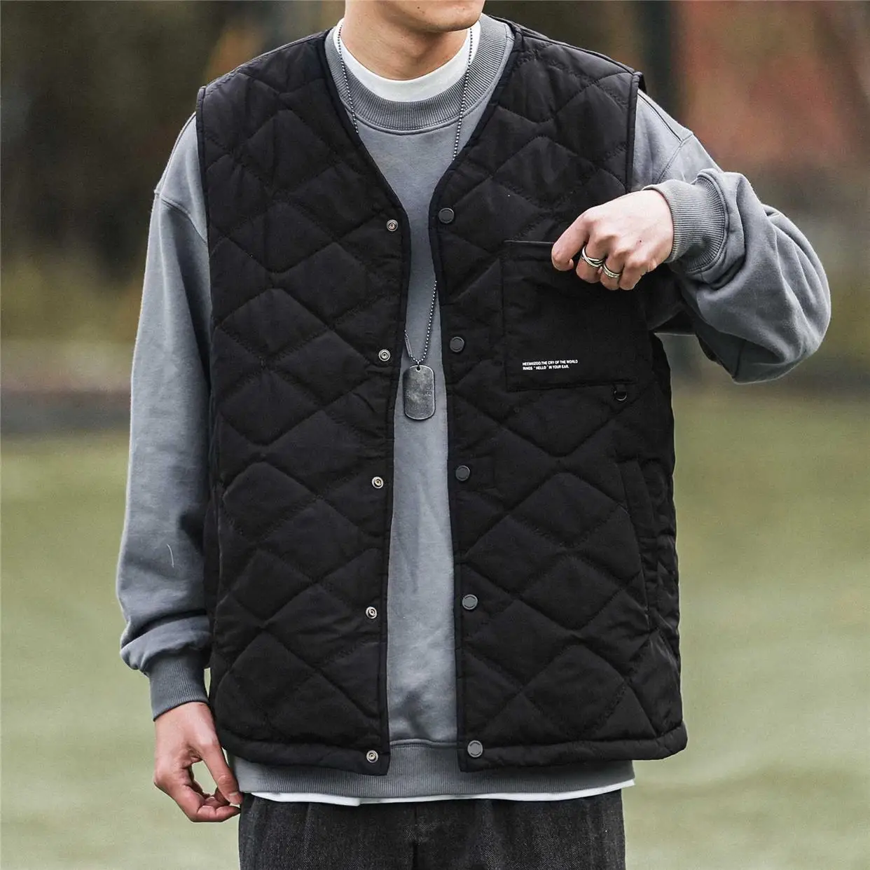 Chic Autumn Winter Cotton Layering Sleeveless Vest Coat Men Waistcoat Vest Male Casual Tops Pockets Cotton Vests Outerwear