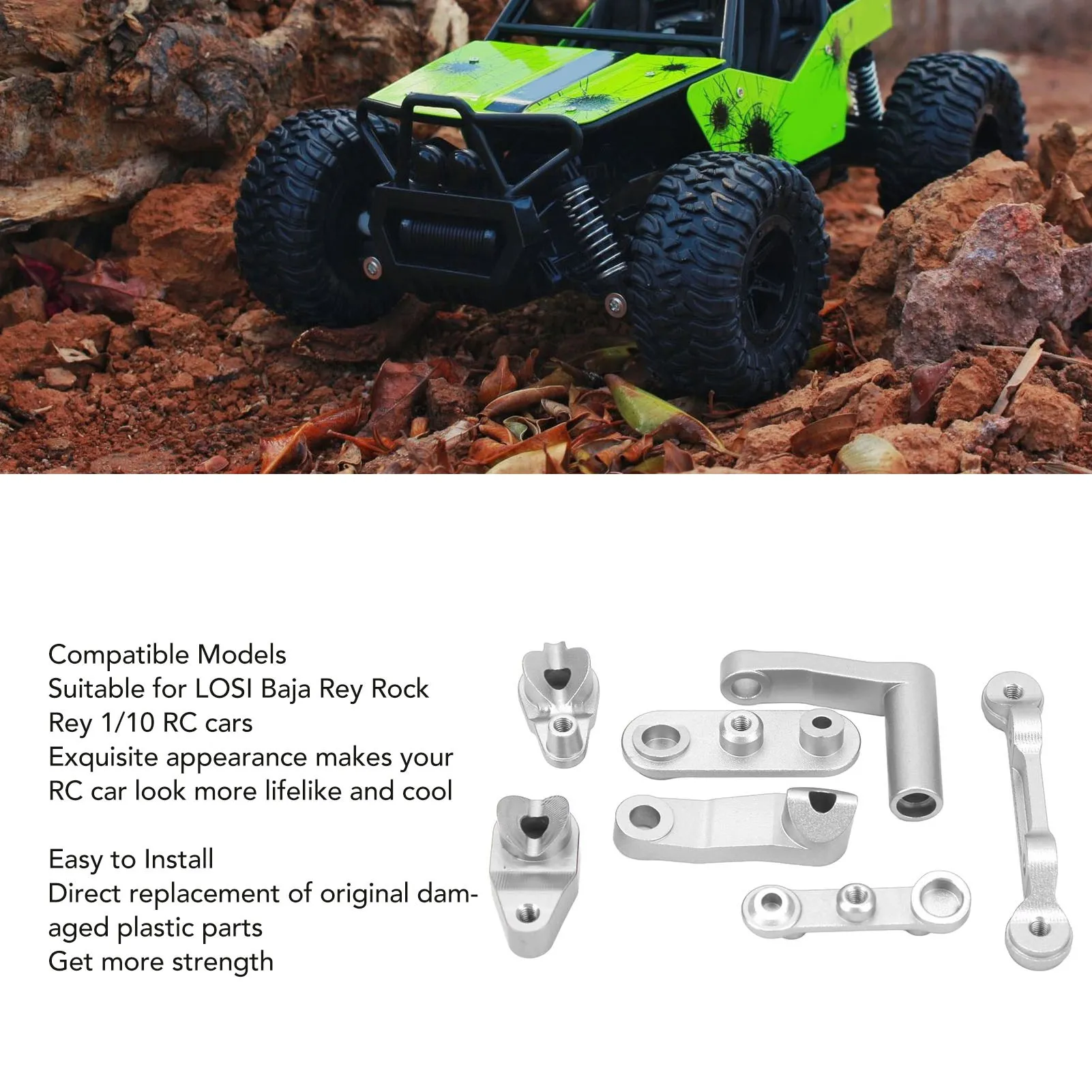 Conjunto de direção rc, peça de atualização de liga de alumínio, conjunto de manivela de direção rc para carros losi baja rey rock rey 1/10 rc