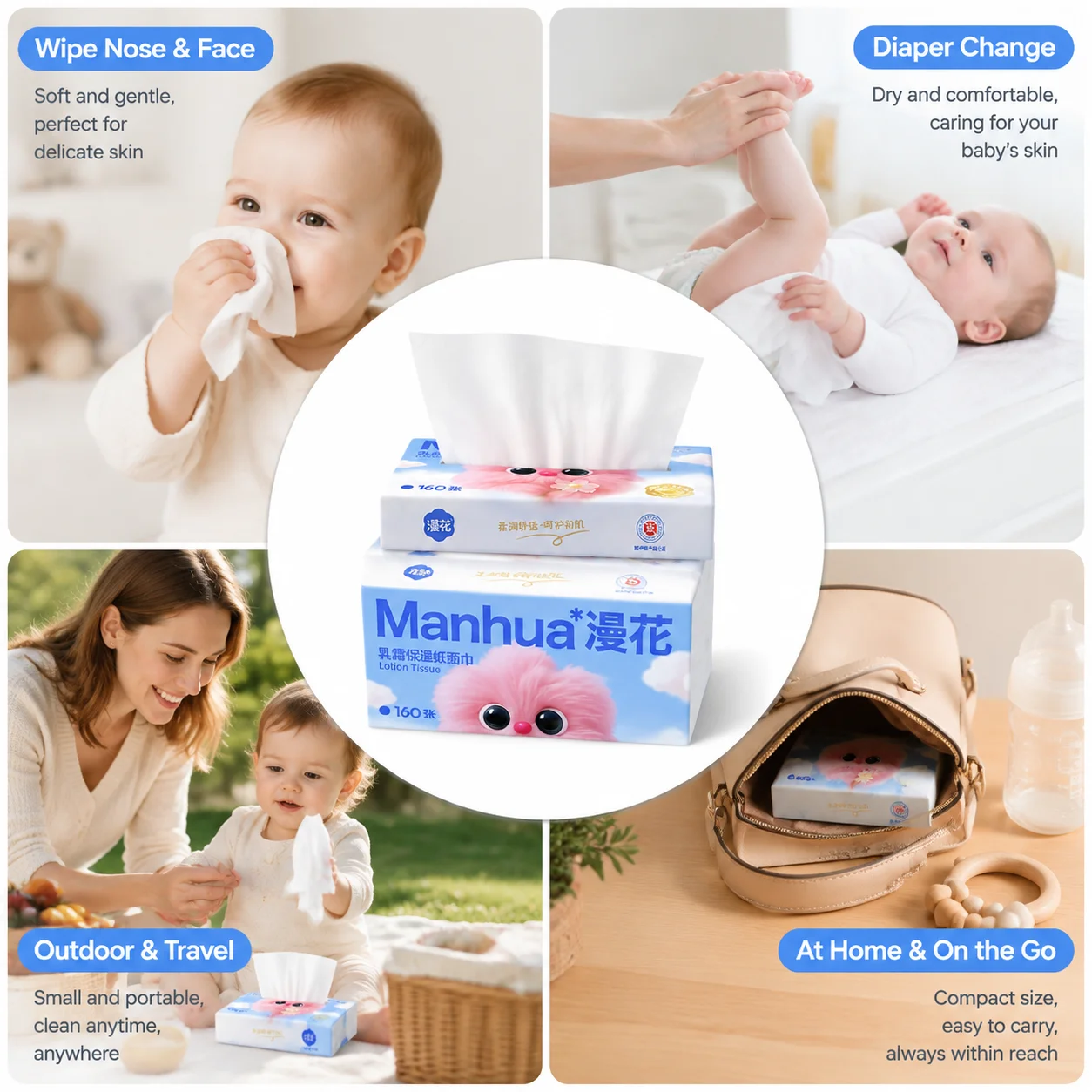 Travel‑Size Baby Lotion Moisturizing Tissues 40Draws Portable Cloud‑Soft Pocket Tissue for Baby Sensitive Skin Nose Care view 5
