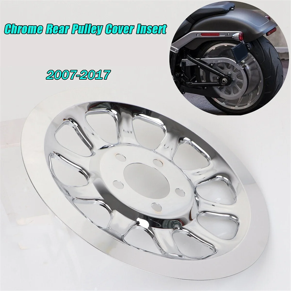 Chrome Outer Rear Pulley Cover Insert for Softail Fat Boy Lo FLSTN