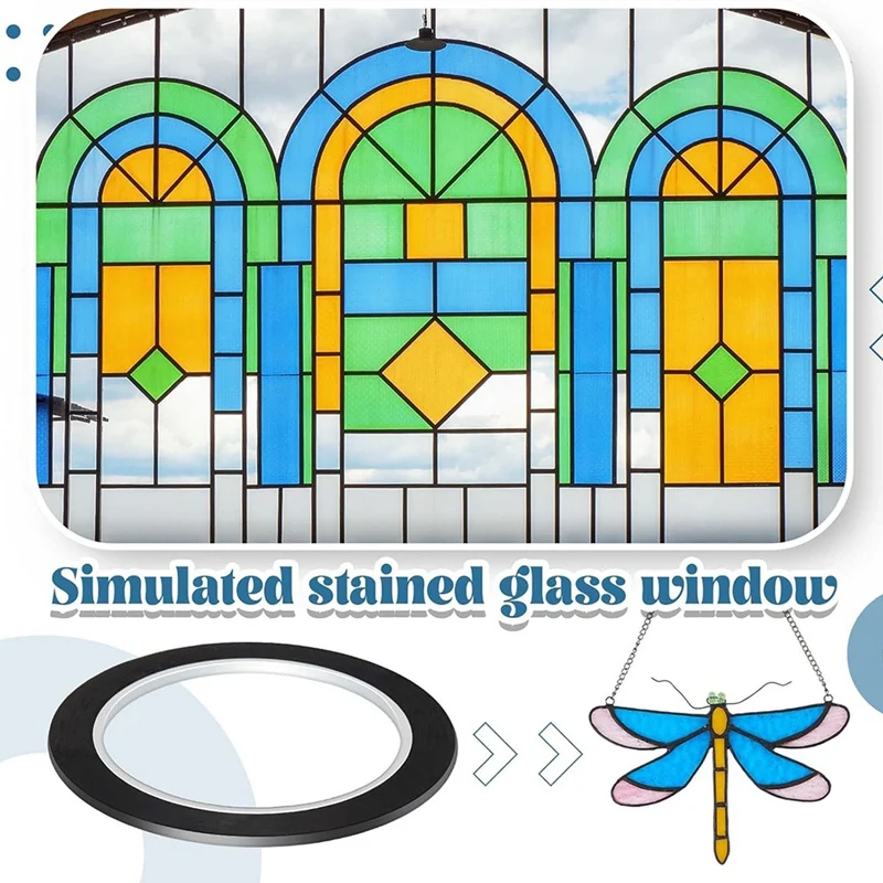 خطوط رصاص من الزجاج الملون باللون الأسود PET شرائط زجاجية ملونة 3 مم 216 قدم لأسطح الرسم الزجاجي نافذة معرض-A51M #3