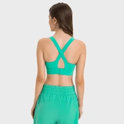 Solid Color Women Fitness Bra Soft Sport Tank High Strength Yoga Top Comprehensive Training Jog Back Buckle Fastening Chest Pad