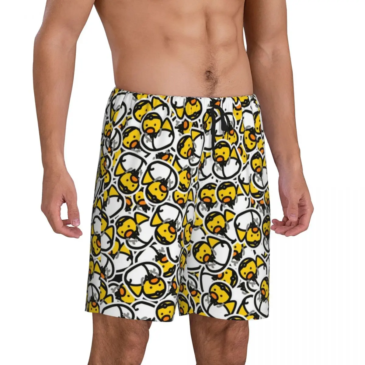 Men Yellow Cartoon Animal Rubber Duck Pajama Shorts Custom Printed Sleep Pjs Sleepwear Bottoms with Pockets