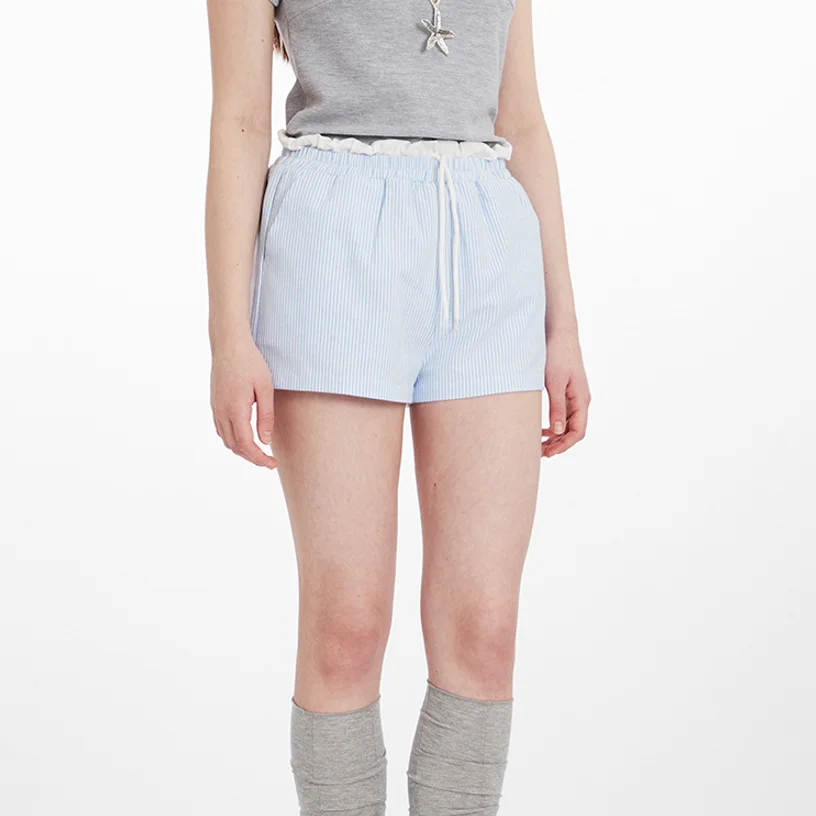 Yapher Pantaloncini bikini a vita alta da donna in stile francese a righe blu e bianche con pantaloni da vacanza larghi con coulisse