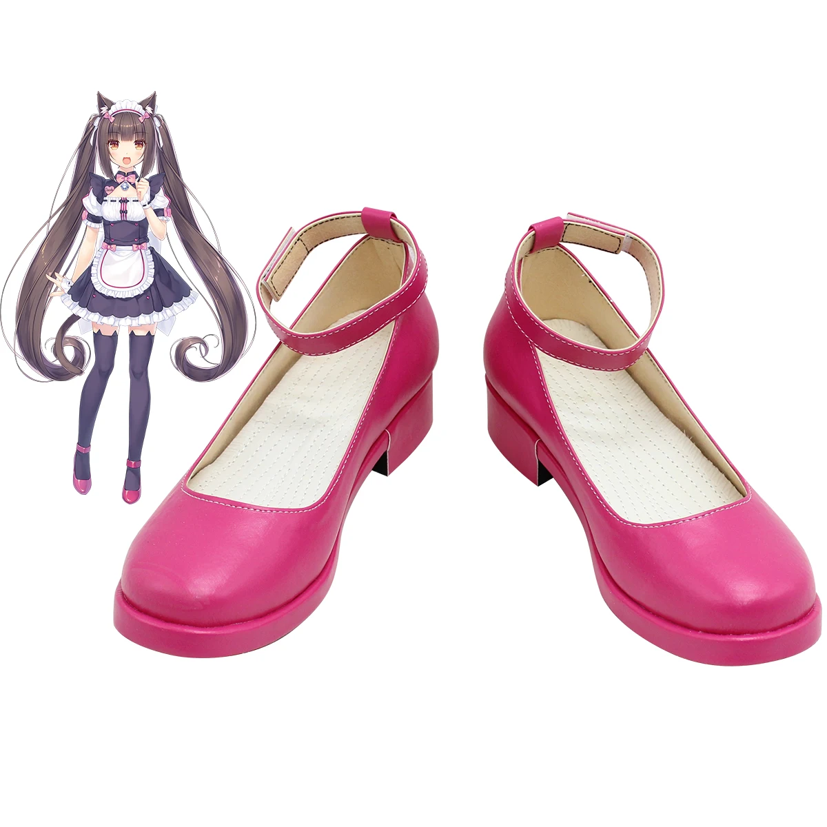 

Nekopara Catgirl Chocola Cosplay Shoes Pink Ankle Strap Flats X002