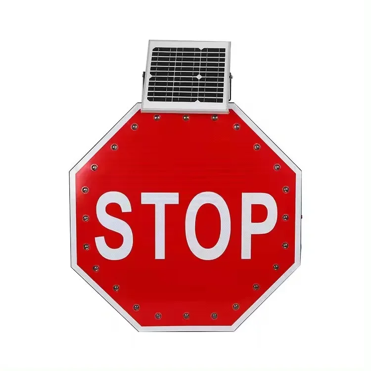 Solar Panel LED Warning Reflector Signs for Road Internally Illuminated Slow Down Flashing Stop Mark Solar Traffic Sign