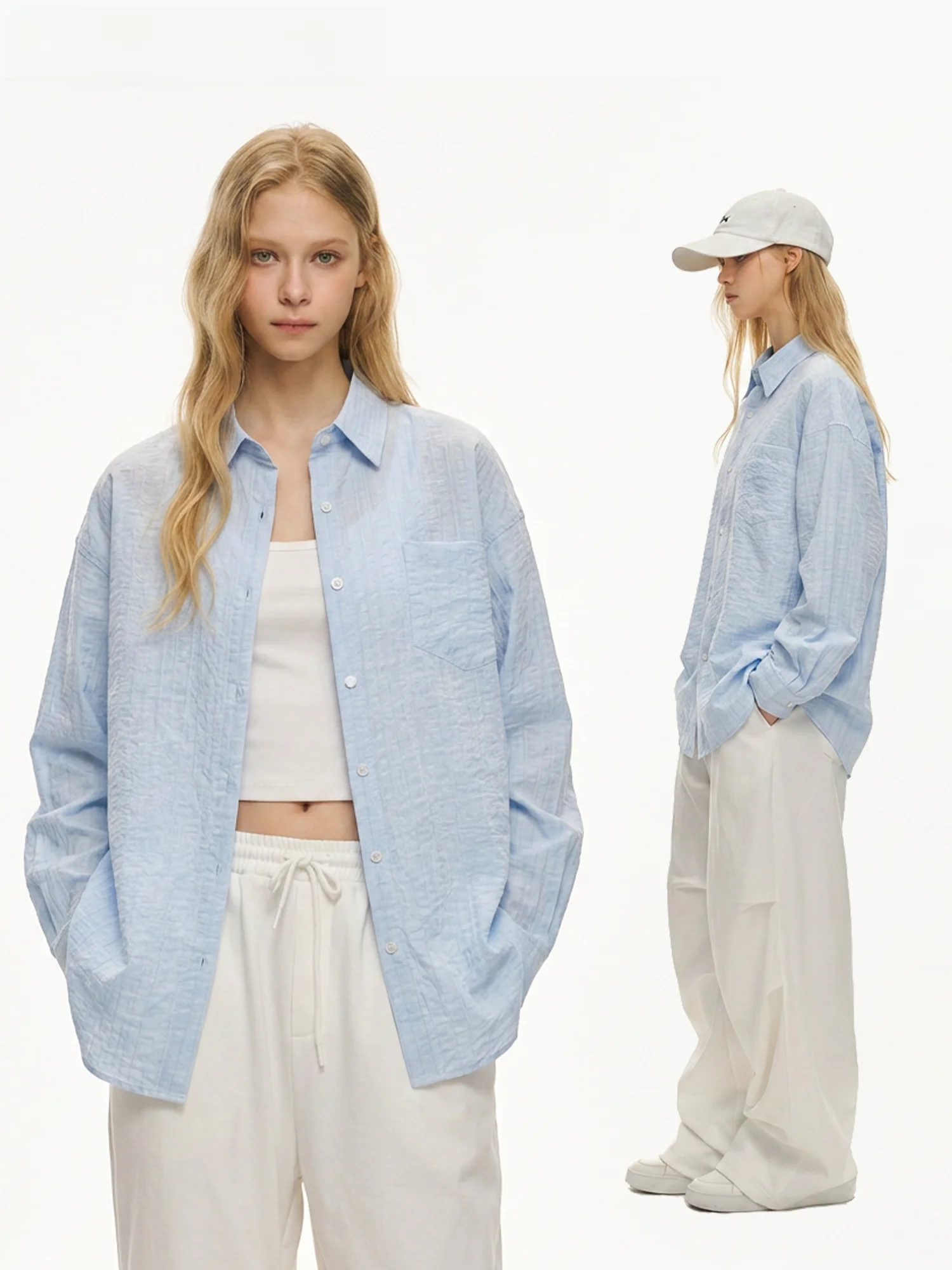 

Burgenland Moonlight Lyocell Women's Shirt Summer Long Sleeve Thin Sun Protection Blue Outerwear Casual Loose Fit Shirt