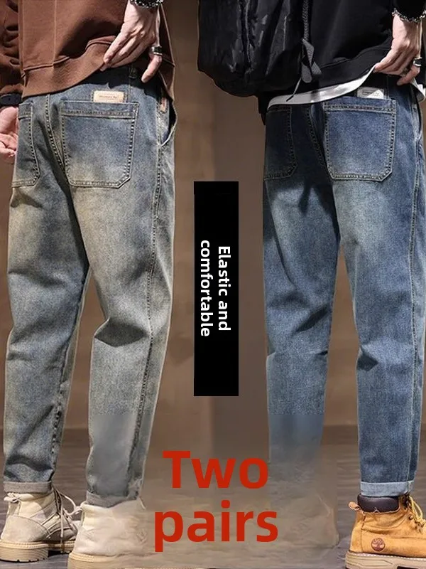 High-End Men's Straight Leg Loose Fit Casual Jeans Workwear Cotton Stretch Denim mid Waist Zipper Closure Four Seasons Wear