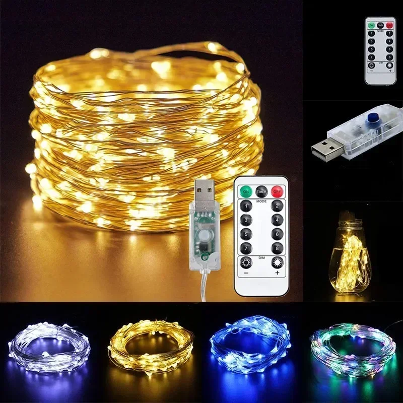 USB LED Christmas String Light 5M/10M/20M/30M Remote Control 8 Modes Fairy Garland for Wedding Holiday Party Decor New Year