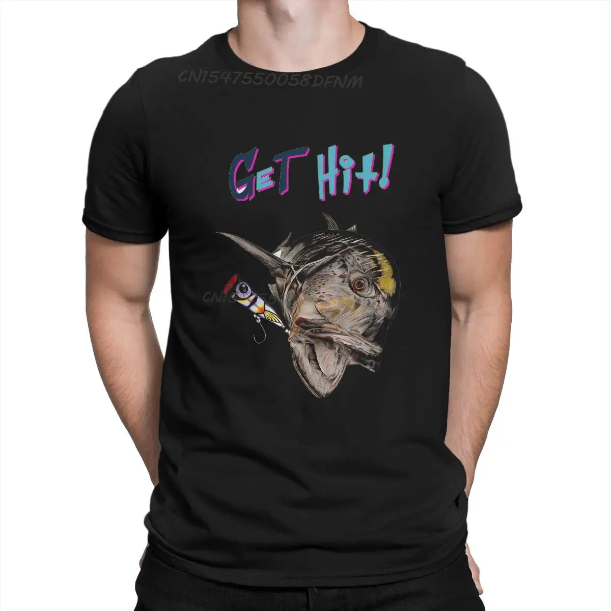 Promotion GeT Hit T-Shirts for Men Summer Tops Pure Cotton T-shirts Male Fish Men Graphic Tees Printed Oversized Men Clothing