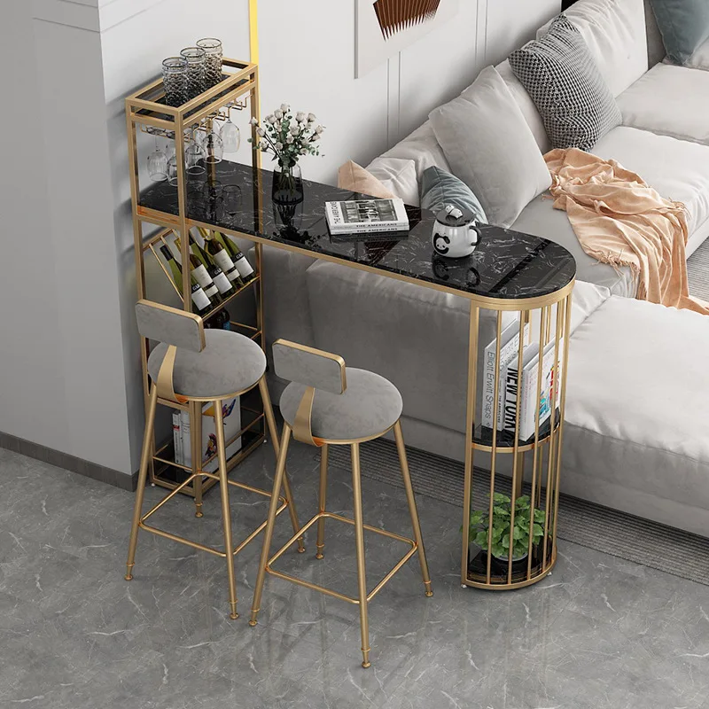 

bar table, home against the wall bar, marble high table, light sofa partition, living room strip bar, table and ch
