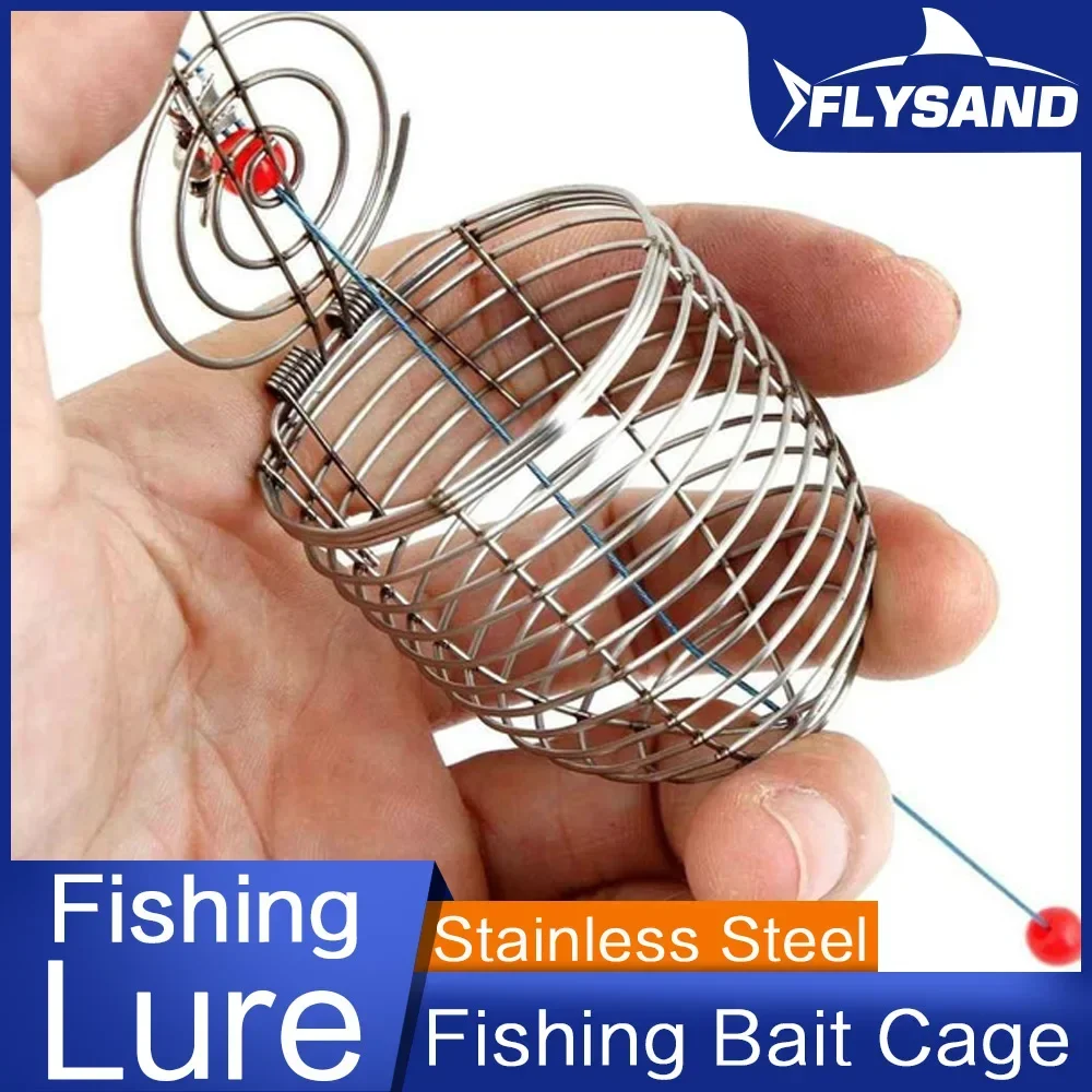 FLYSAND Stainless Steel Fishing Bait Cage Small Feeder Holder Carp Fishing Lure Basket Fishing Tools Accessories