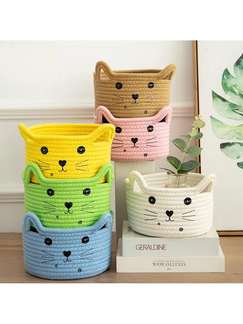 

Плетеная хлопковая корзина для хранения, тематический стильный органайзер для рабочего стола, для организации мелочей в студенческом общежитии